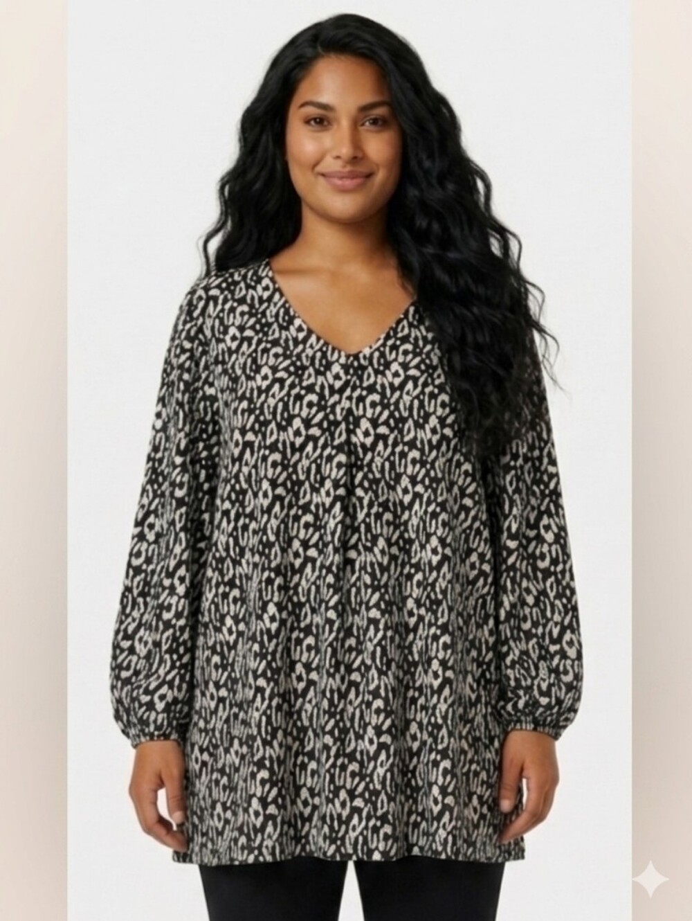 Ellos Black and White Animal Print V-Neck Blouse Size 26/28 2X